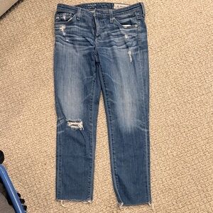 AG Adriano Goldschmied Blue Distressed Straight Leg Jeans